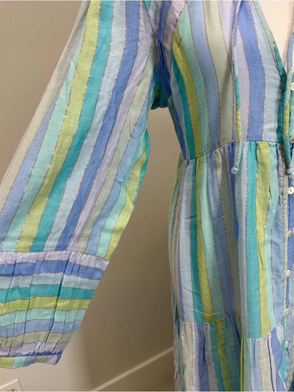 Anthropologie Coastal Boho Celandine Blue Sea Stripe Maxi Dress NWT S Flowy - Picture 9 of 11